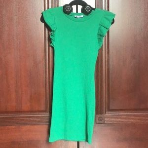 ZARA midi green dress with ruffled sleeves